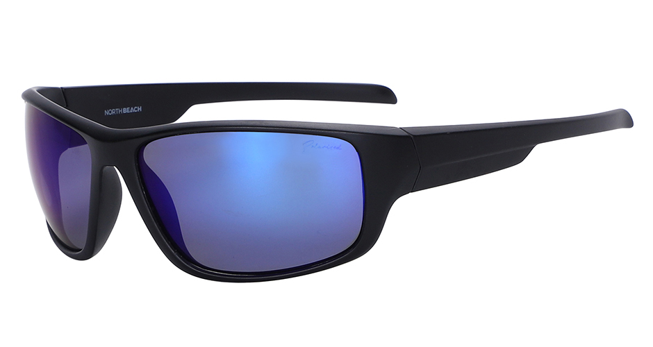 North Beach Freddy Satin Black Blue Mirror Polarised