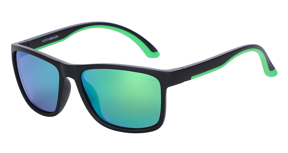 North Beach Mezze Satin Black Green Mirror Polarised